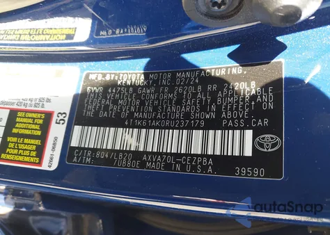 2024 Toyota Camry Xse из США, поврежденный, VIN 4T1K61AK0RU237179